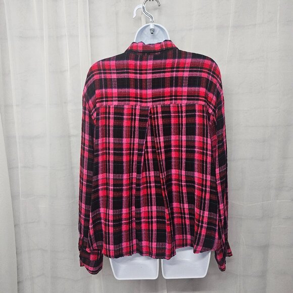 NWT Jane & Delancey Pink Black Plaid Button Down Blouse Grunge Punk Boho M - Picture 7 of 13
